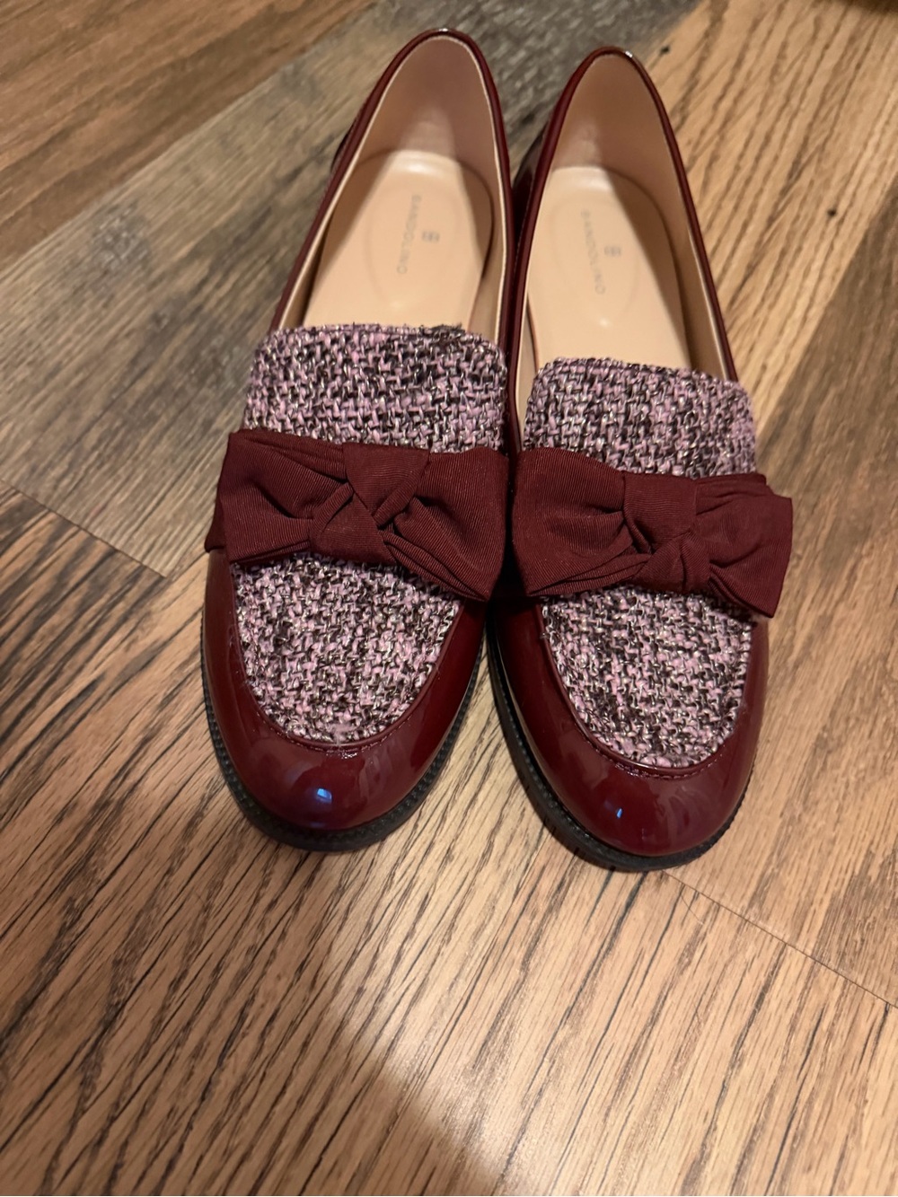 Bandolino Burgundy Patent Tweed Bow Loafers Women’s 11
